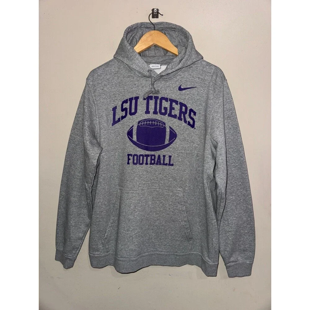 Men XL Nike NCAA LSU Tigers Football Gray On-Field Team Issue Fleece Hoodie RARE